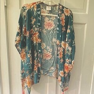 Knox Rose Floral Kimono Top - Teal and Orange